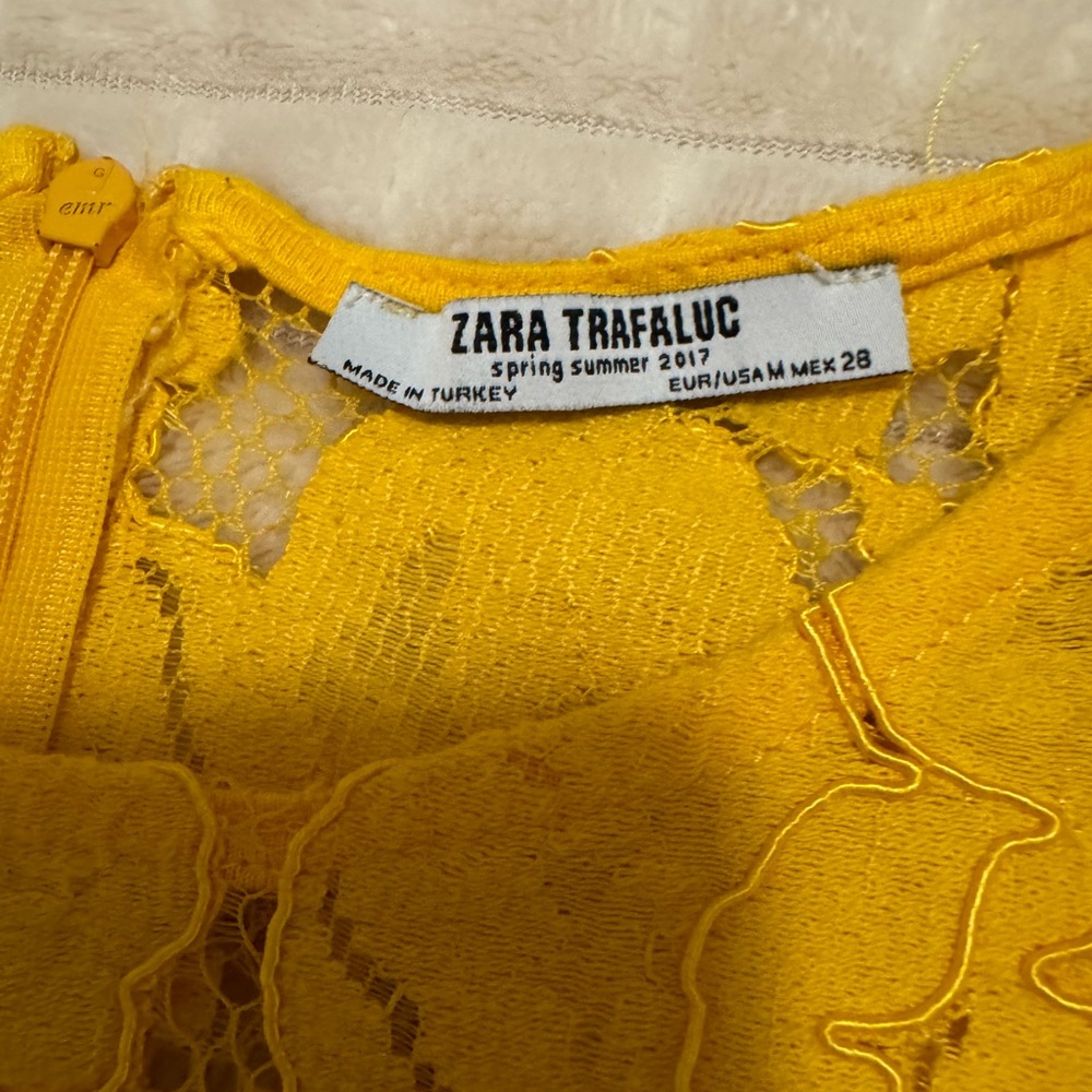 Zara Yellow cut out Lace Blouse